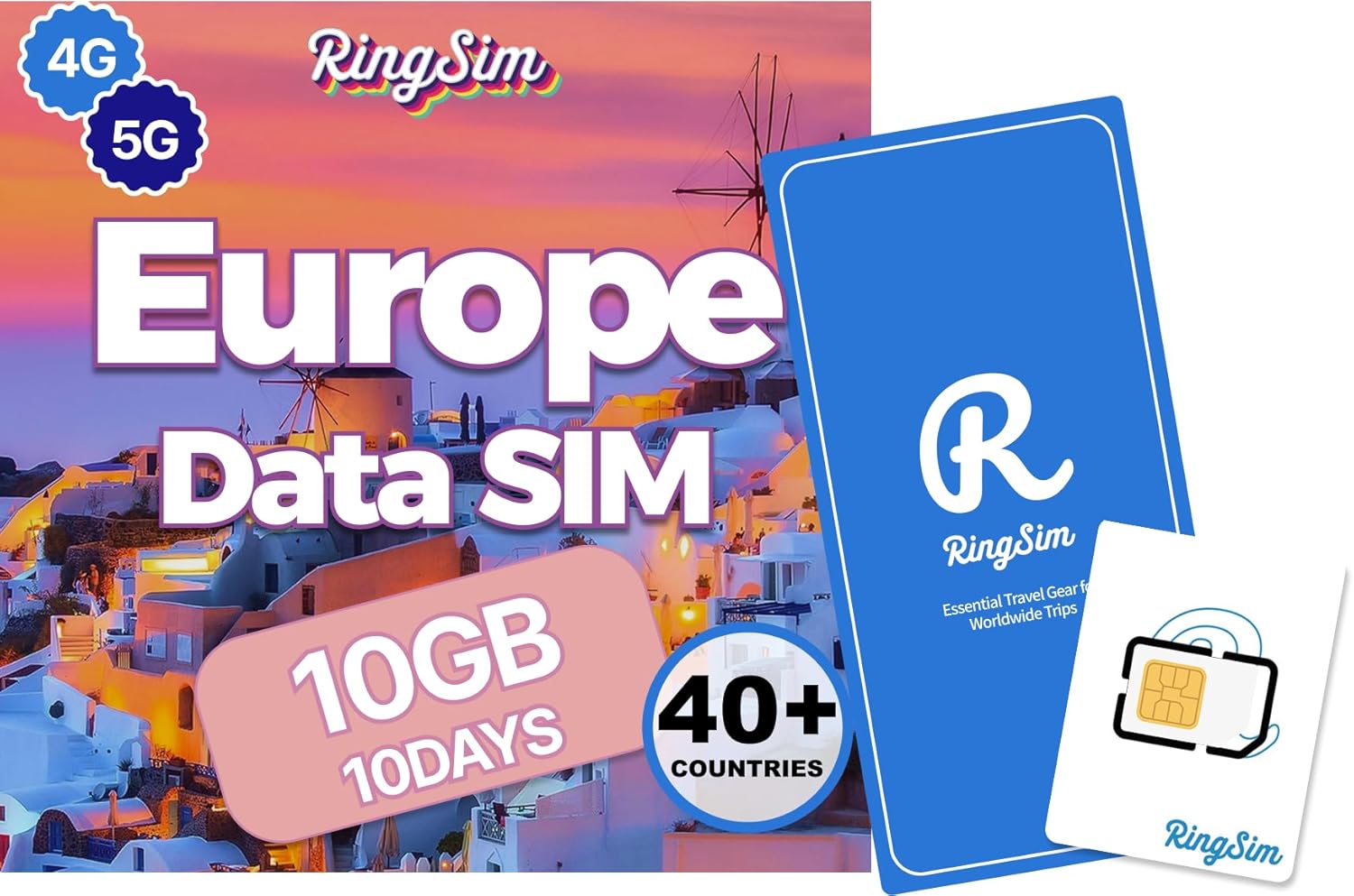 [SIM kit] Europe SIM Card | 10DAYS 10GB | UK, France, Italy, Spain & 40+ Countries | Data-Only Prepaid SIM | Plug & Play - No Activation Needed | for iPhone & Android | 5G, LTE, Hotspot | Ringsim