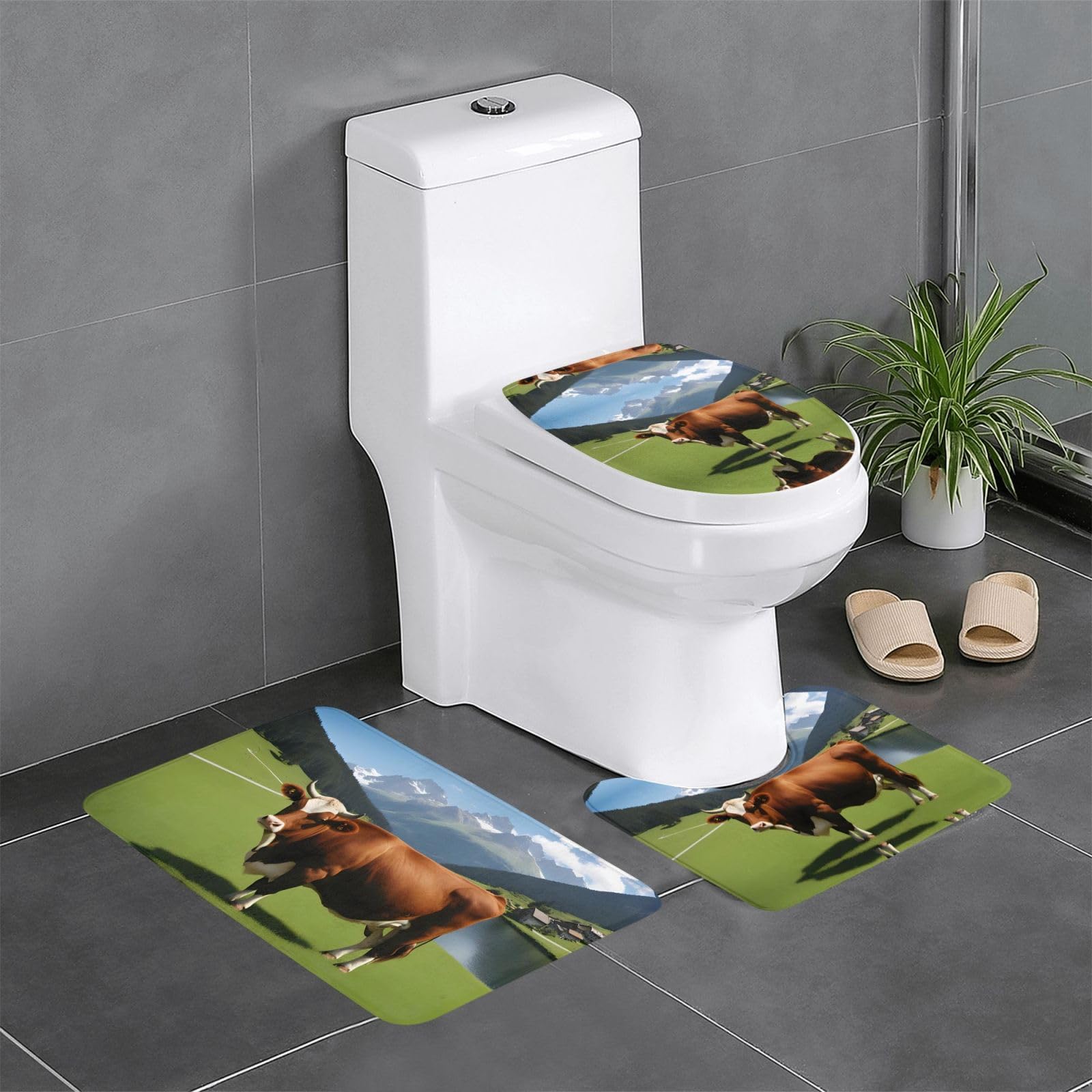 Tapis de bain antidérapant lot de 3 pour éviter les glissades motif vache