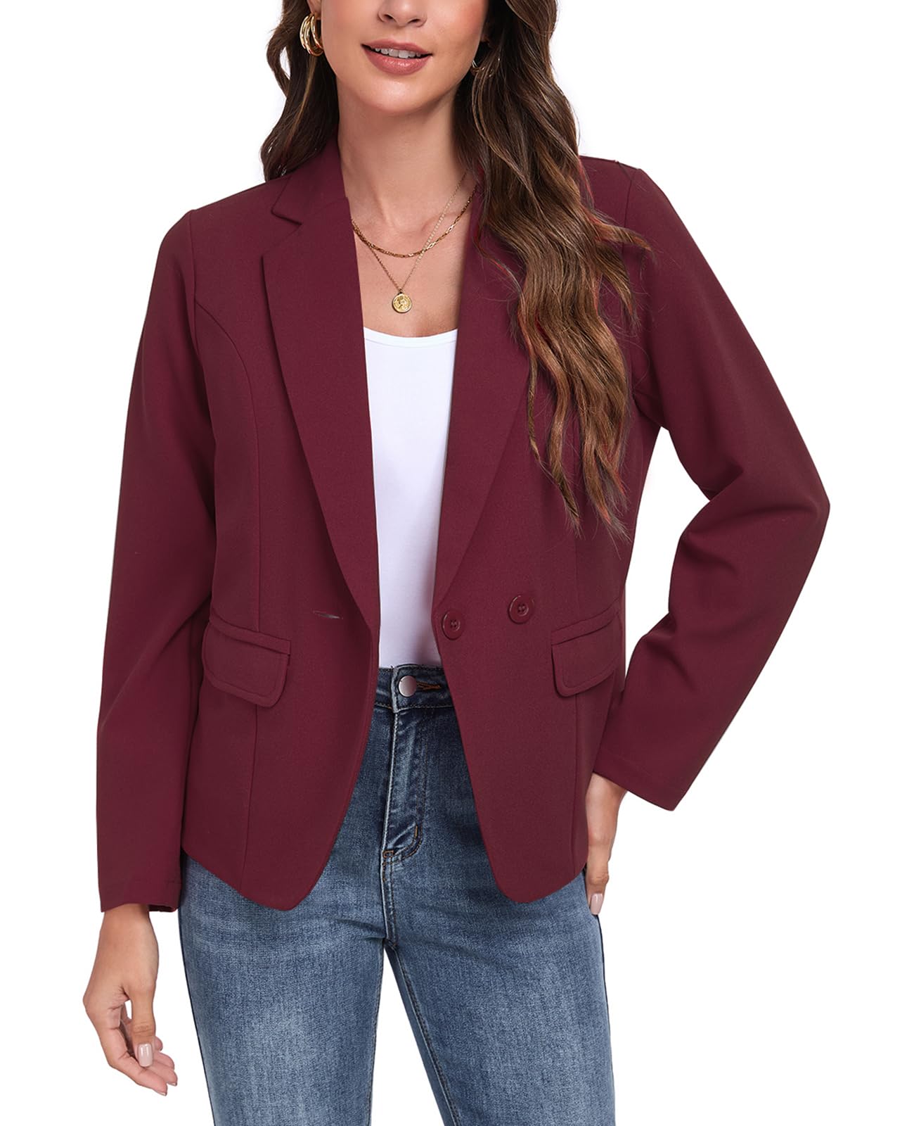 Damen-Blazer, lässig, langärmelig, Revers, Knopf, Arbeit, Büro, Blazer mit Taschen, 2025, S-2XL