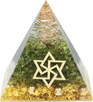 Rockcloud Olivine Healing Crystal Copper Wire Orgone Pyramid 1.97"