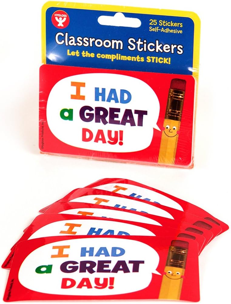 Hygloss Products Good Behavior Stickers - I Had A Great Day - Incentive for Students and Kids - Student Prize - 3.5 x 2 Inches - 25 Stickers Per Pack