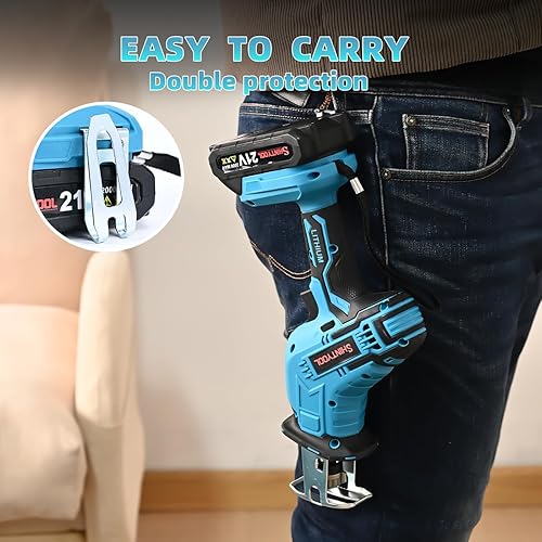 Miniatura 6 de Sierra alternativa inalámbrica de 21 V, sierra recíproca con batería de 2.0 Ah con cargador, yunque de anillo de cerdo y 4 cuchillas para cortar