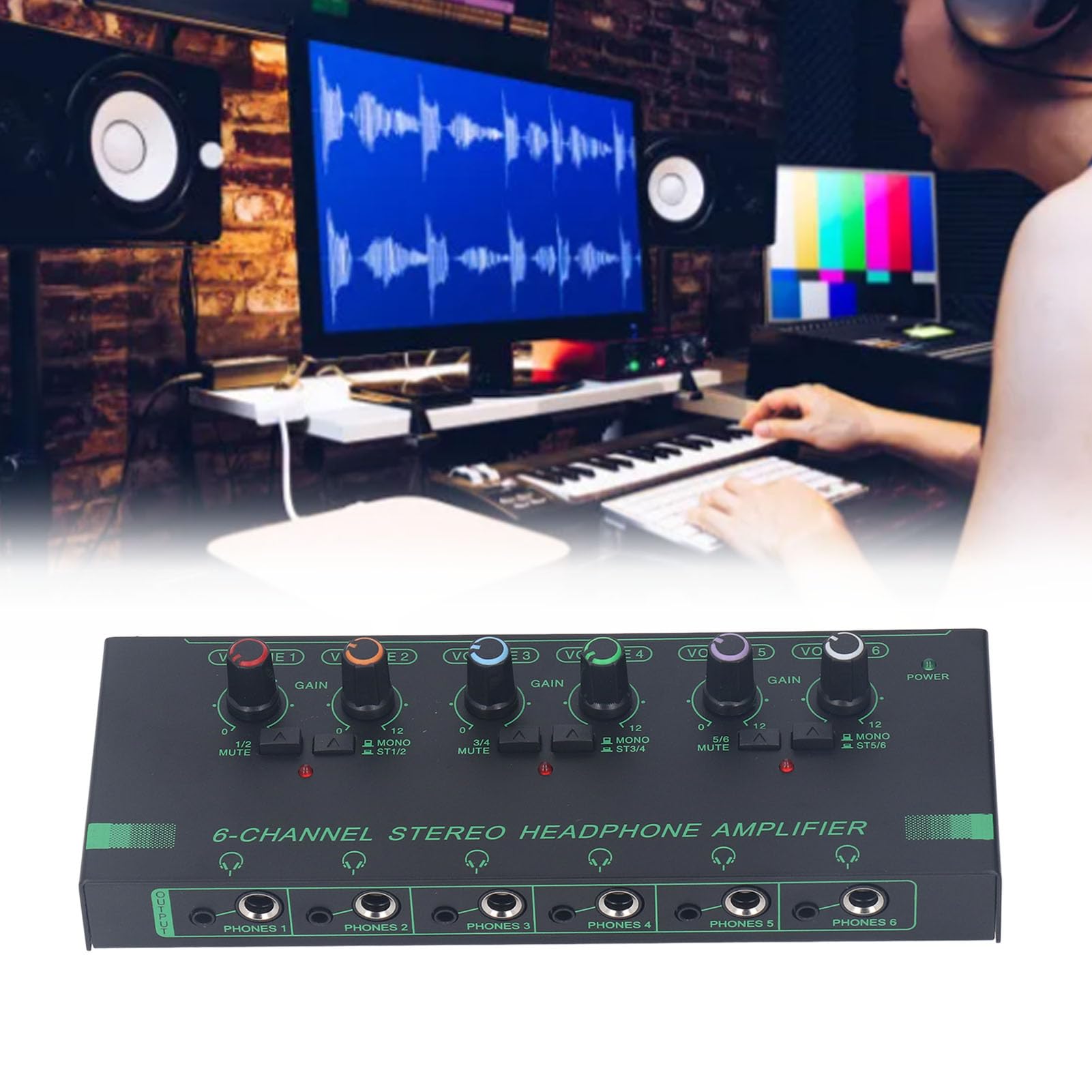 Amplificatore per Cuffie Stereo a 6 Canali Amplificatore per Cuffie Stereo Mini Splitter di Segnale Stereo Mono a 6 Canali con Commutazione per Microfono