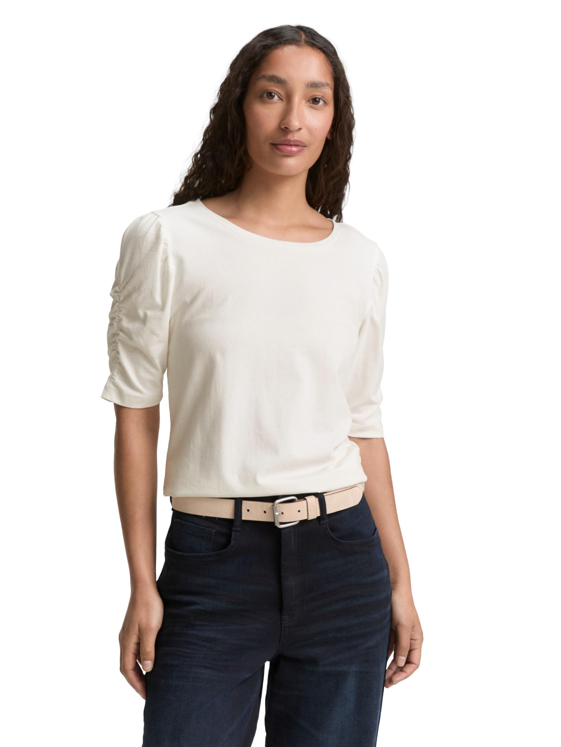 TOM TAILOR Damen T-Shirt mit Raffärmeln