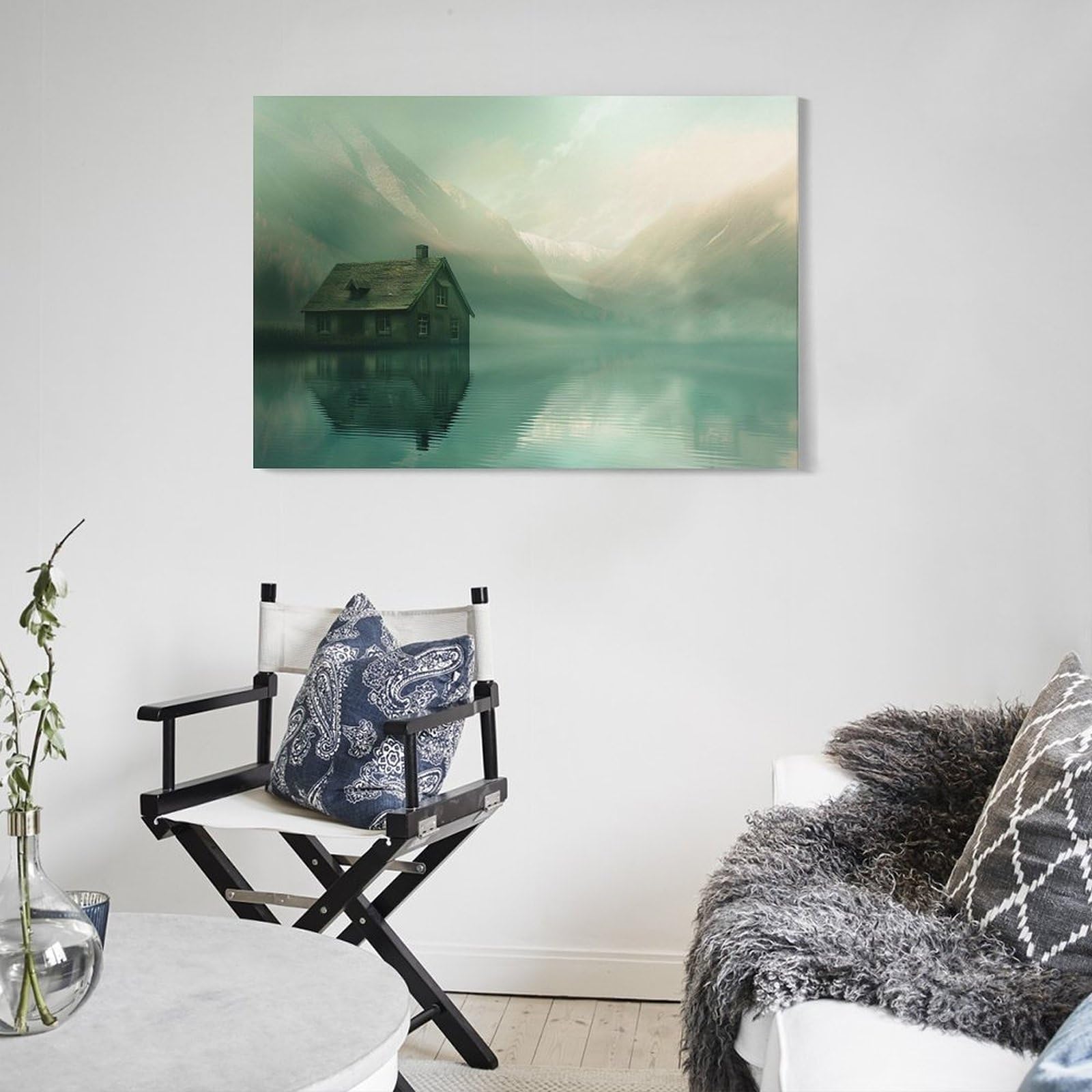 Amazon.co.jp: 絵画 湖のほとりの小さな家インテリア 絵画 美しい自然