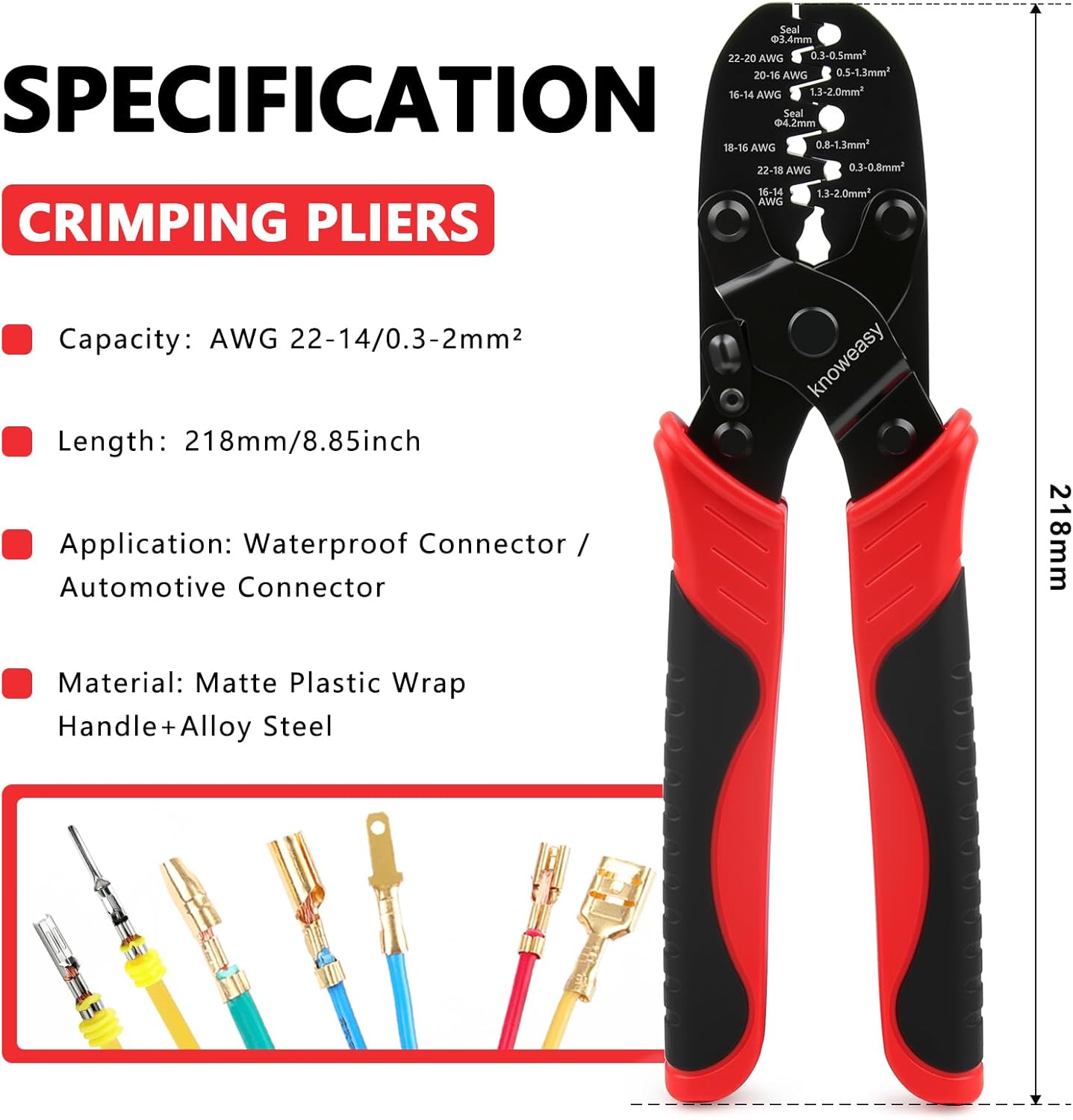 Knoweasy 1424C Weather Pack and Metri Pack Crimping Tool for 22–14 AWG Open Barrel and Sealed Terminals, Dual Cavity Crimper for Deutsch DT DTM Waterproof Electrical Connectors