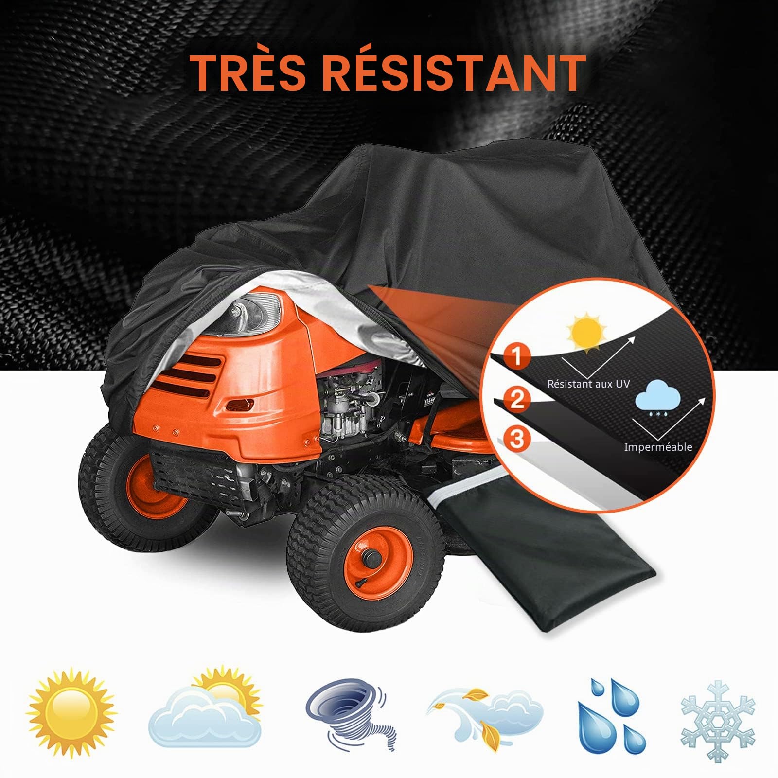 Housse de Tracteur de Jardin, Housse de Tondeuse Tissu Oxford Imperméable Anti-UV Anti-poussière pour Extérieur Jardin Pelouse avec Sac de Stockage(183 x 137 x 117 cm)