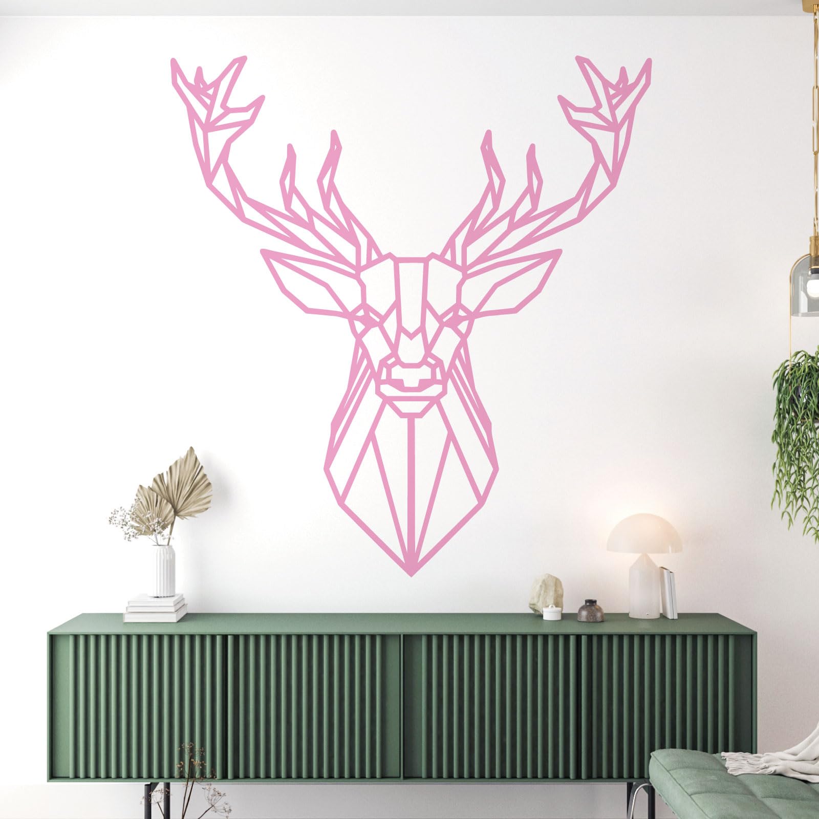 Deer Stag Head - Modern Geometric Silhouette - Decal Wall Sticker [Large] [Pink]