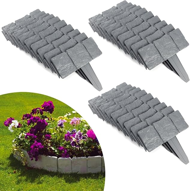 SurePromise 30 Pack Cobbled Stone Effect Plastic Garden Lawn Edging Plant Border