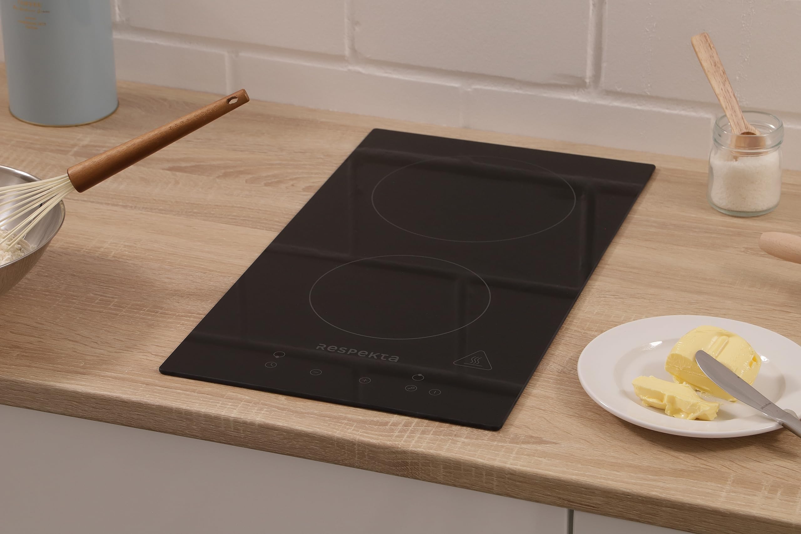 Respekta Rahmenloses Domino-Glaskeramikkochfeld autark / 2 Platten Kochfeld mit Stecker / 9 Leistungsstufen/Touch Control/Kindersicherung/Timer / 30 cm/in schwarz / KM9130T-28