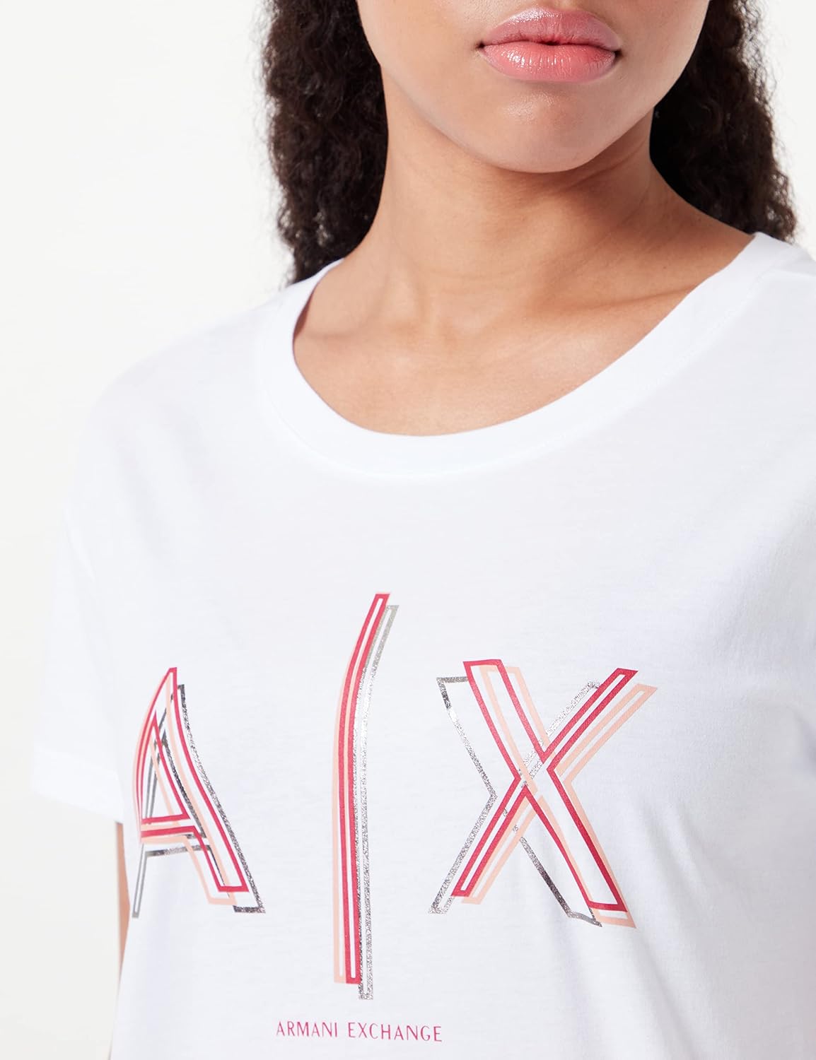Armani Exchange Women's Boyfriend Fit Super Imposed Corp Logo Tee, Optic White, Small - Image 2