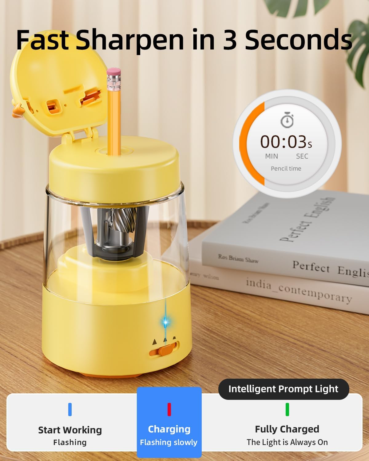 ZMOL Electric Pencil Sharpeners, Lion Pencil Sharpener for Colored Pencils, Auto Stop, Kids Portable Pencil Sharpener for Rechargeable Battery Operated No.2/(6-8mm), Home/Classroom/Office
