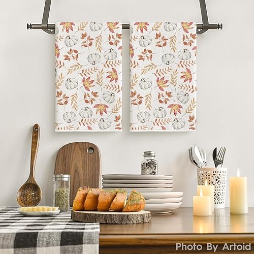 Miniatura 2 de Artoid Mode Juego de 2 toallas de cocina de otoño con diseño de calabaza y hojas naranjas, 18 x 26 pulgadas, decoración de granja