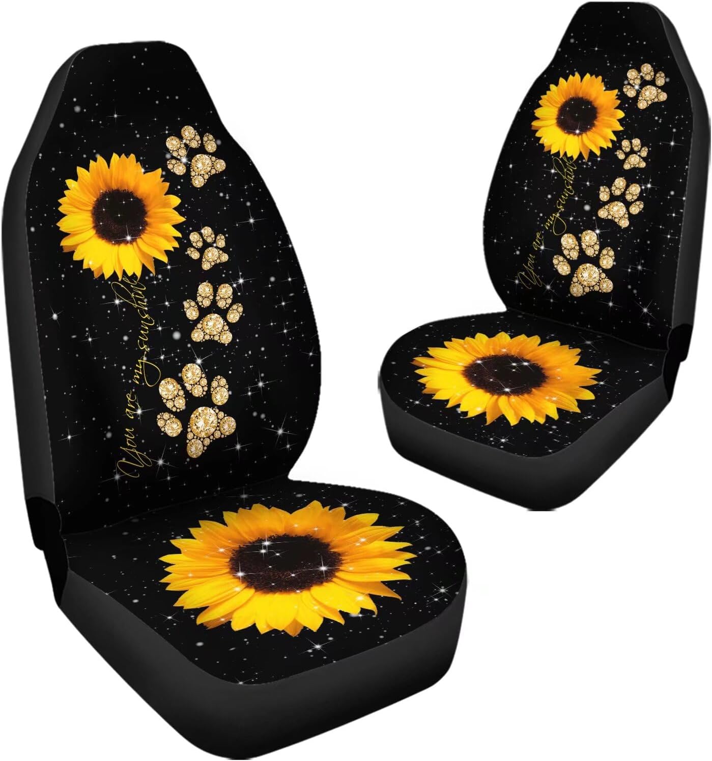 Sunflower Car Seat Covers, You are My Sunshine Paw Print for Women Ultra Soft Waterproof 2PCS Auto Accessories Fit for Car SUV Sedan Truck