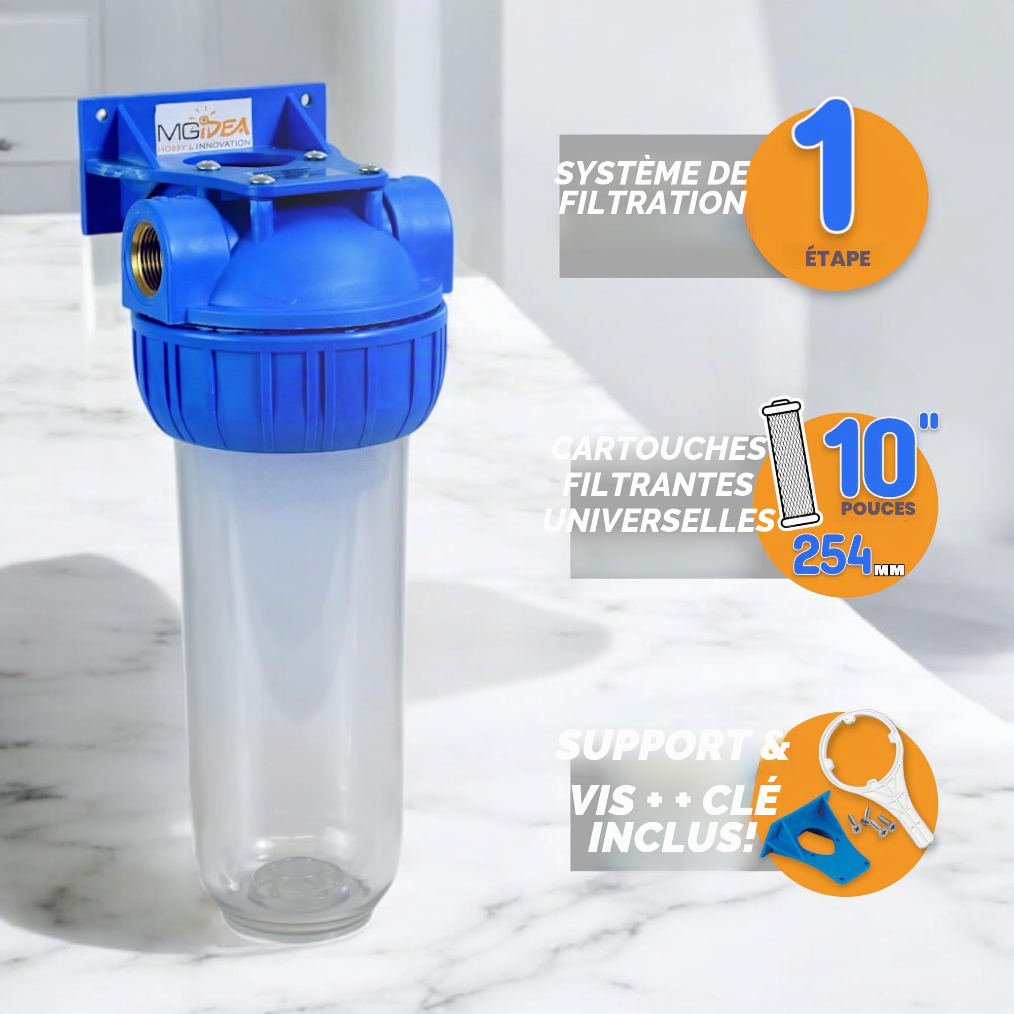 Filtre anti-calcaire, système de filtration sous chaudière installation d'eau siliphos sel polyphosphates (3/4" - trois quarts pouce)