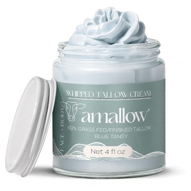 Amallow Hidratante corporal aerado com sebo bovino alimentado com pasto, Blue Tansy, 120 mL