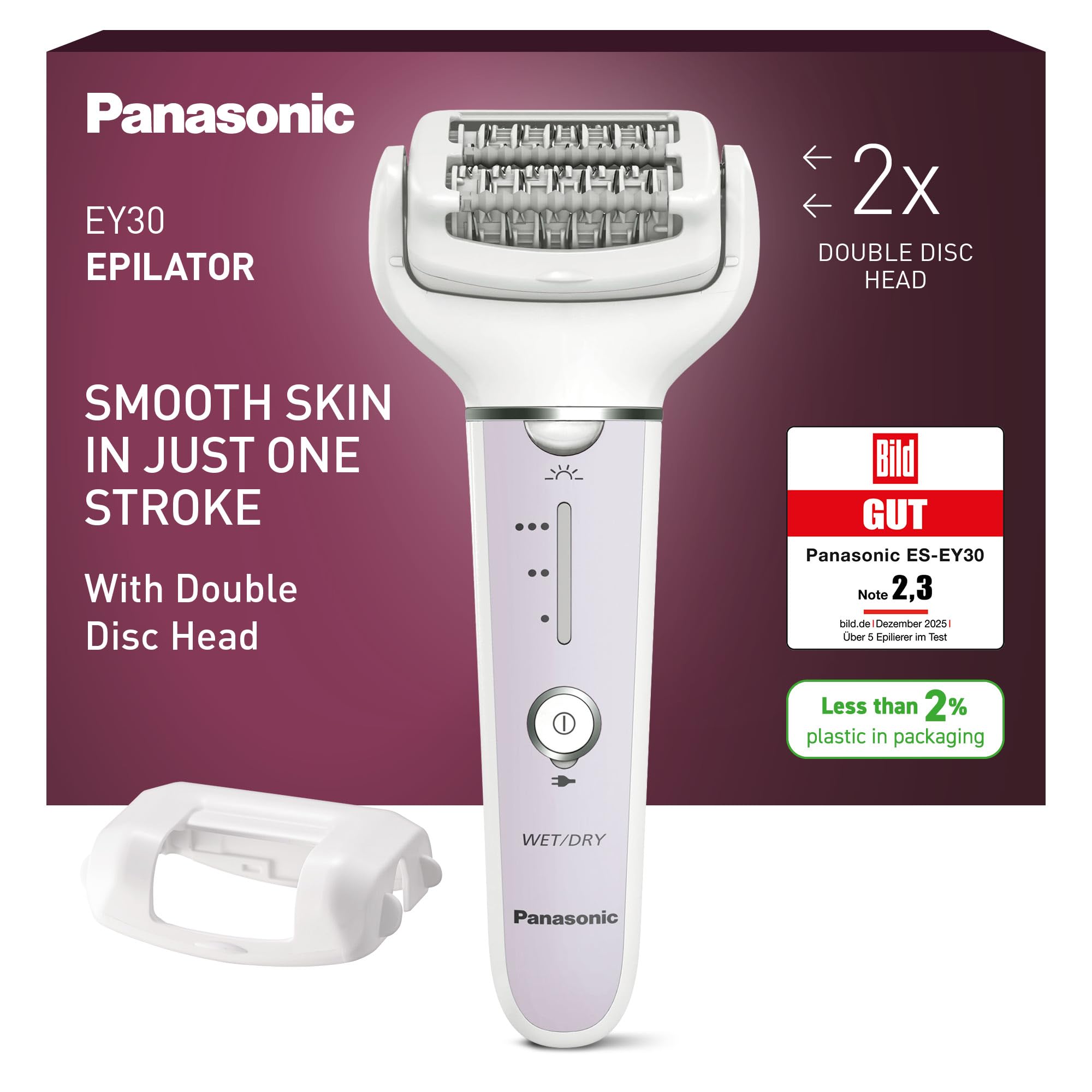 Panasonic ES-EY30 Damen-Nass/Trocken-Epilierer – Dual Disc, 60 Pinzetten, 90° Kopf, 3 Geschwindigkeiten, LED-Licht, kabellos