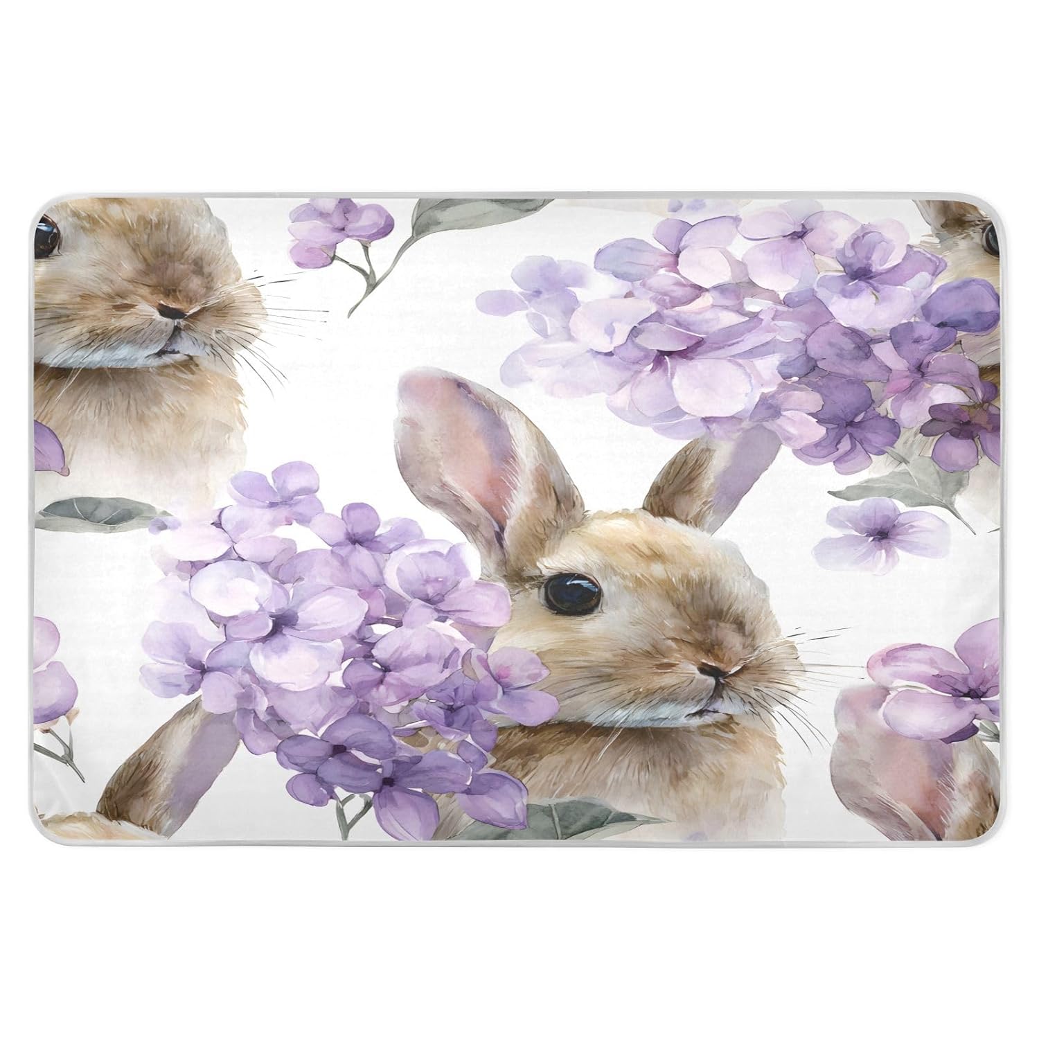 Brown Bunny with Lilac Floral Pattern Change Mat, Diaper Changing Pads for Baby, 3Layers Waterproof Change Pad Foldable Absorbent Mats for Women, Reusable Incontinence Underpads for Patient 34''x52''