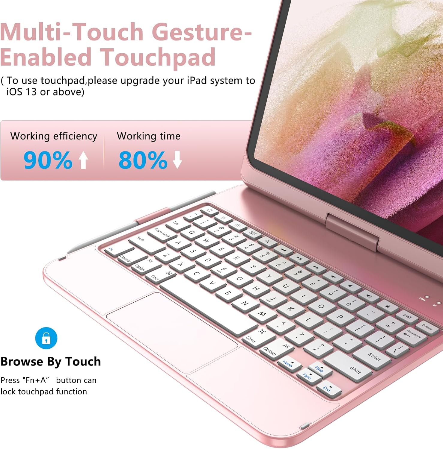 TQQ Touch for iPad (A16) 11th Generation Case with Keyboard (11", 2025) & 10th Gen (10.9", 2022) - 360° Rotatable, Thin & Light, Multi-Touch Trackpad for iPad (A16) 11th/10th Gen (Pink) - Image 2