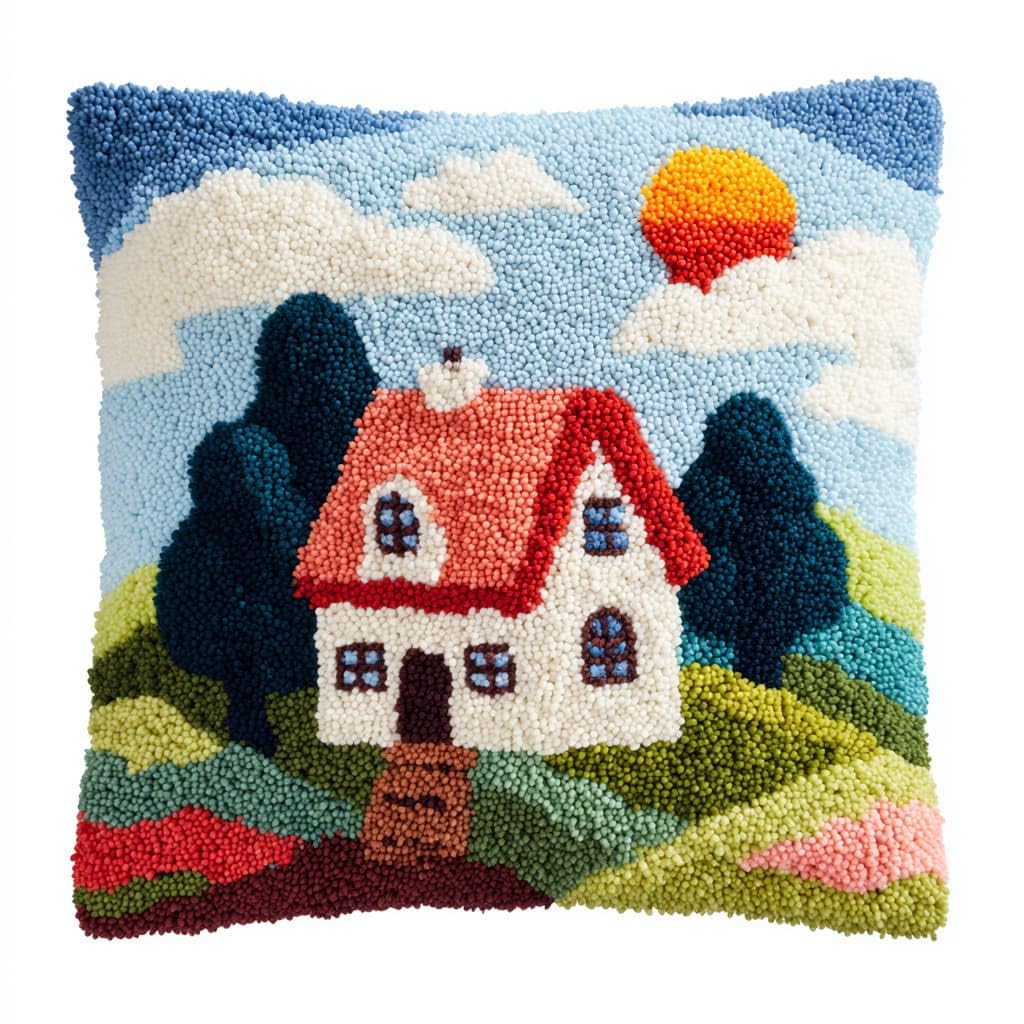 Henypt DIY Latch Hooking Pillow Kits Country Cottage