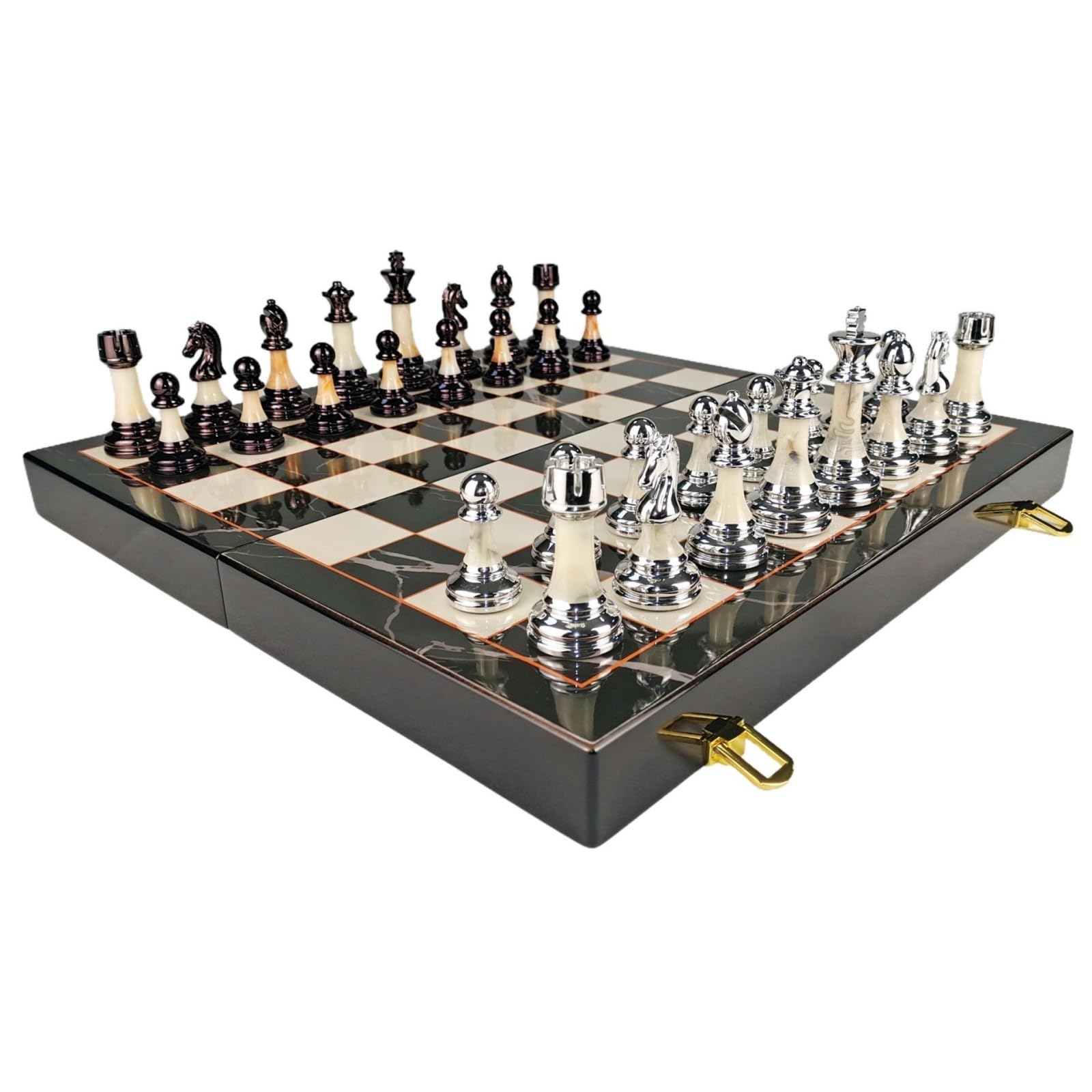 schachspiel 15 Zoll großes Schachspiel for Erwachsene und Kinder mit gewichteten Acrylfiguren, tragbares, zusammenklappbares Holzbrett, Elegantes klassisches Spiel