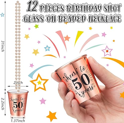 Miniatura 9 de Uiifan 12 piezas de 40 50 60 collar de vasos de chupito de cumpleaños de plástico con cuentas para fiesta de cumpleaños, suministros de aniversario,