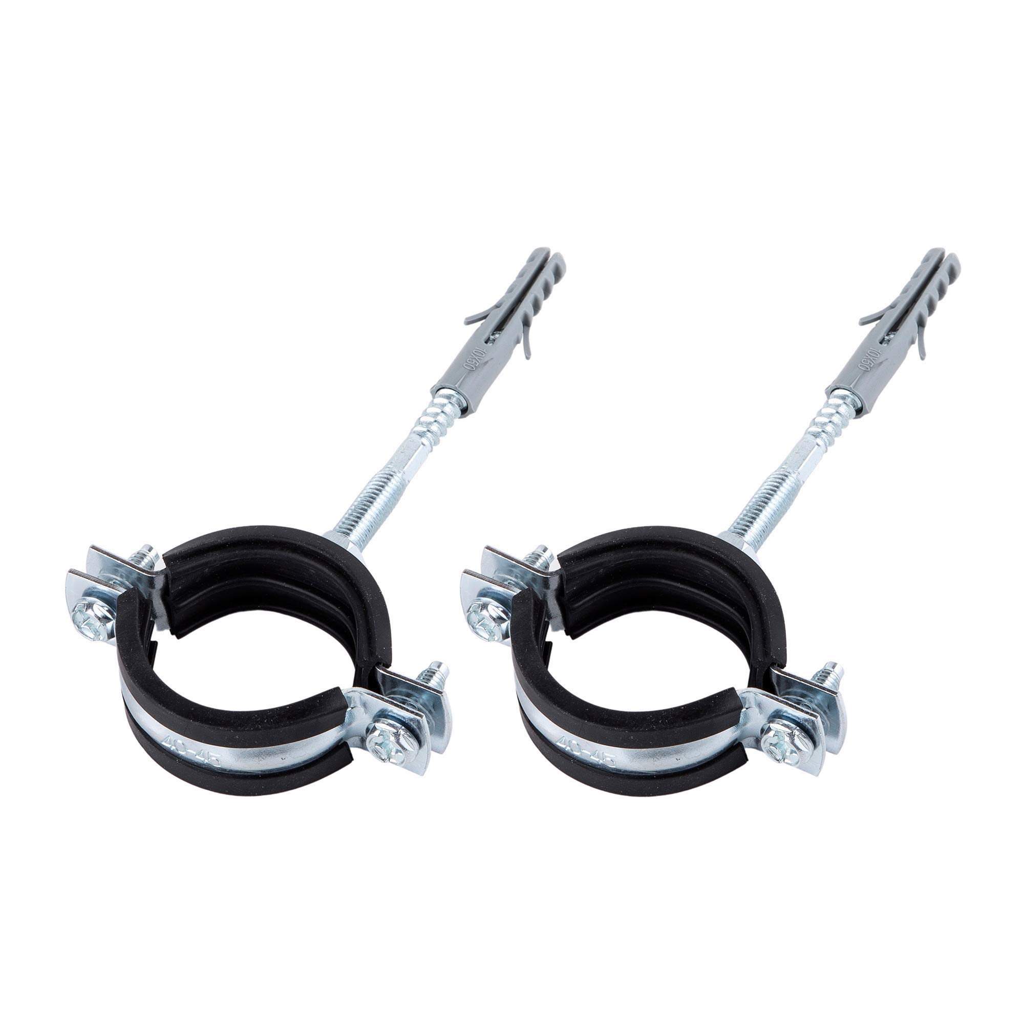 Specialist Silver,Black (Pack Of 2 Pcs) Anti Vibration Single Metal Pipe Brackets Clips Clamps Rubber Lined For Ø 40-45 Mm Pipes (2)