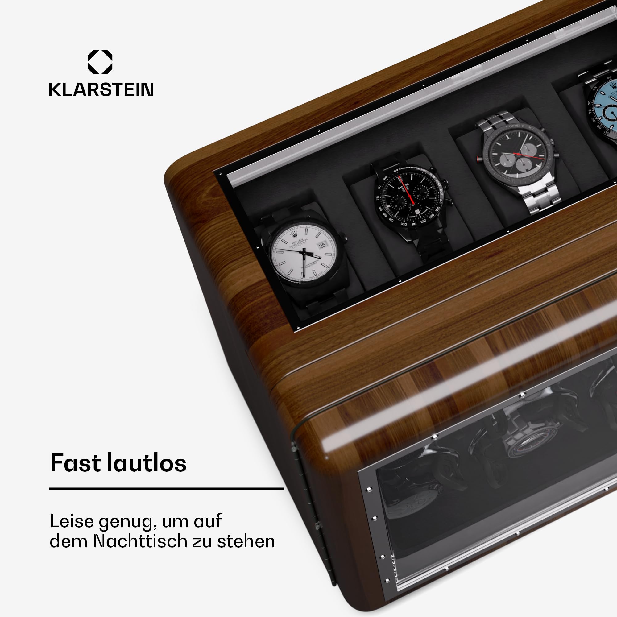 Klarstein Uhrenbeweger für Automatikuhren, Automatik-Uhrenbeweger für 6 Uhren, Automatikuhr Uhrenbeweger mit Acryl-Tür, Automatischer Uhrenbeweger, Blaue LEDs, Watch Winder mit 5 TPD Einstellungen