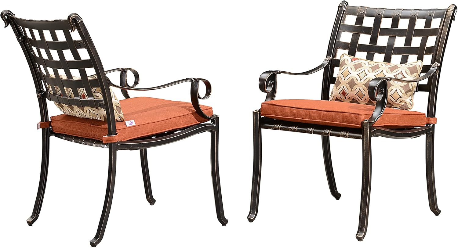 PURPLE LEAF 2 Pieces Patio Dining Chair Antique Bronze Finished Cast Aluminum Armchairs with Cushion and Pillow Outdoor Bistro Set, Brick Red (Set of 2)