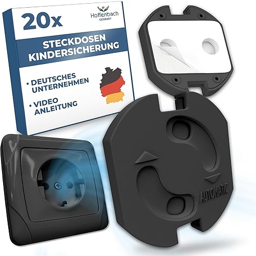Hoffenbach 20x Steckdosen Kindersicherung – Steckdosensicherung mit Drehmechanik – Schutz für Babys & Kinder – Steckdosenschutz verhindert Unfälle & Stromschläge – Steckdose Kinderschutz – Schwarz