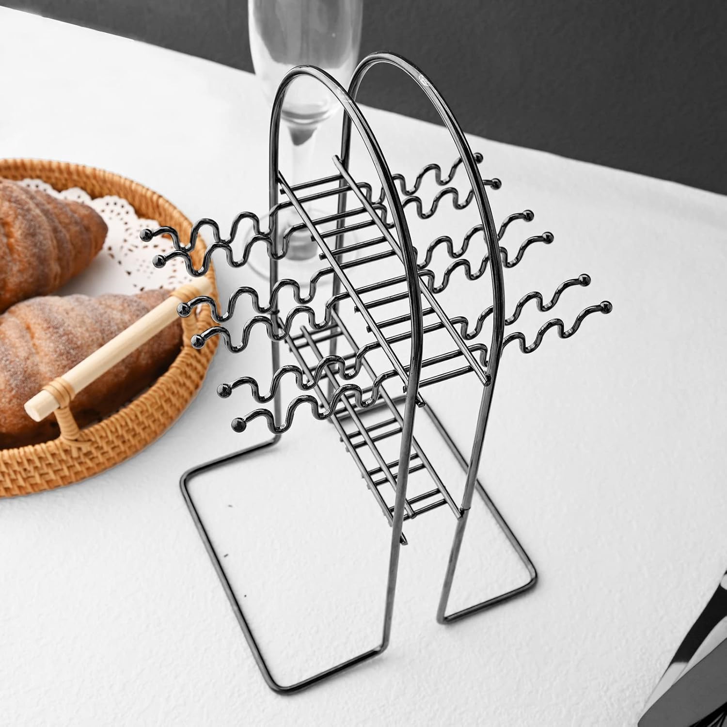 JASHII 24-Piece Hanging Flatware Set & Holder/Stand,Stainless Steel Knives Forks and Spoons Cutlery Set Service for 6, Dishwasher Safe, Nice Family Utensil Gift Set - Shiny Black