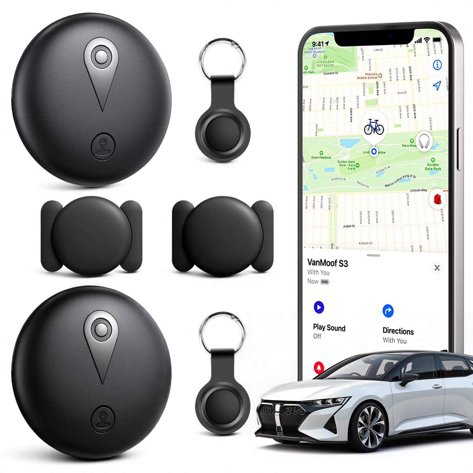 2 Mini GPS Tracker Magnetisch – Fahrzeugortung ohne monatliche Gebühr, Echtzeit-GPS-Tracker mit Smartphone-App für Android & iOS, GPS Auto Tracker, für Autos, Fahrräder, Gepäck, Haustiere,Schwarz