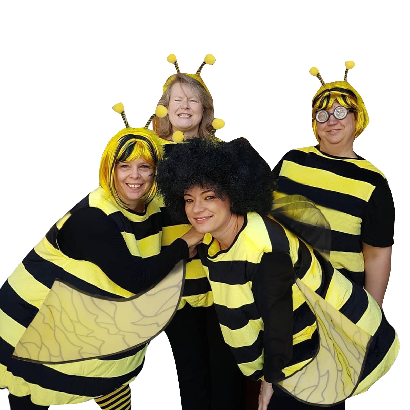 Yoisdtxc Women Halloween Outfit Long Sleeve Striped Patchwork Bee Costume with Knee-high Socks and Hair Hoop Cosplay Outfit (Yellow, S) - Image 3