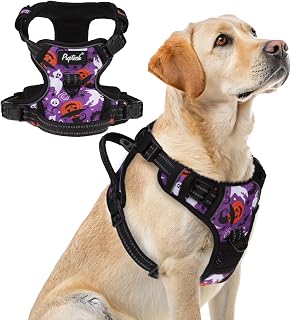 PUPTECK No Pull Halloween Dog Harness for Large, Reflective with Handle | Adjustable Comfortable Soft Padded Pet Vest Harness Easy Control for Large Dogs, Purple L