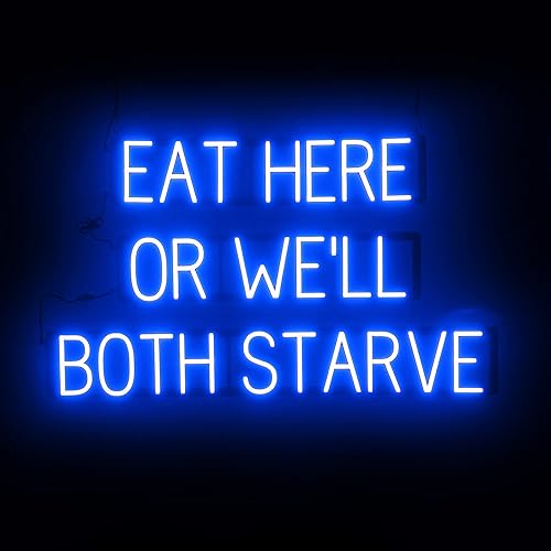 Miniatura 10 de SpellBrite HOT DOGS Letrero para restaurantes Letreros relacionados con el comedor con aspecto de neón, luz LED roja 30.8 x 6.3 pulgadas Azul