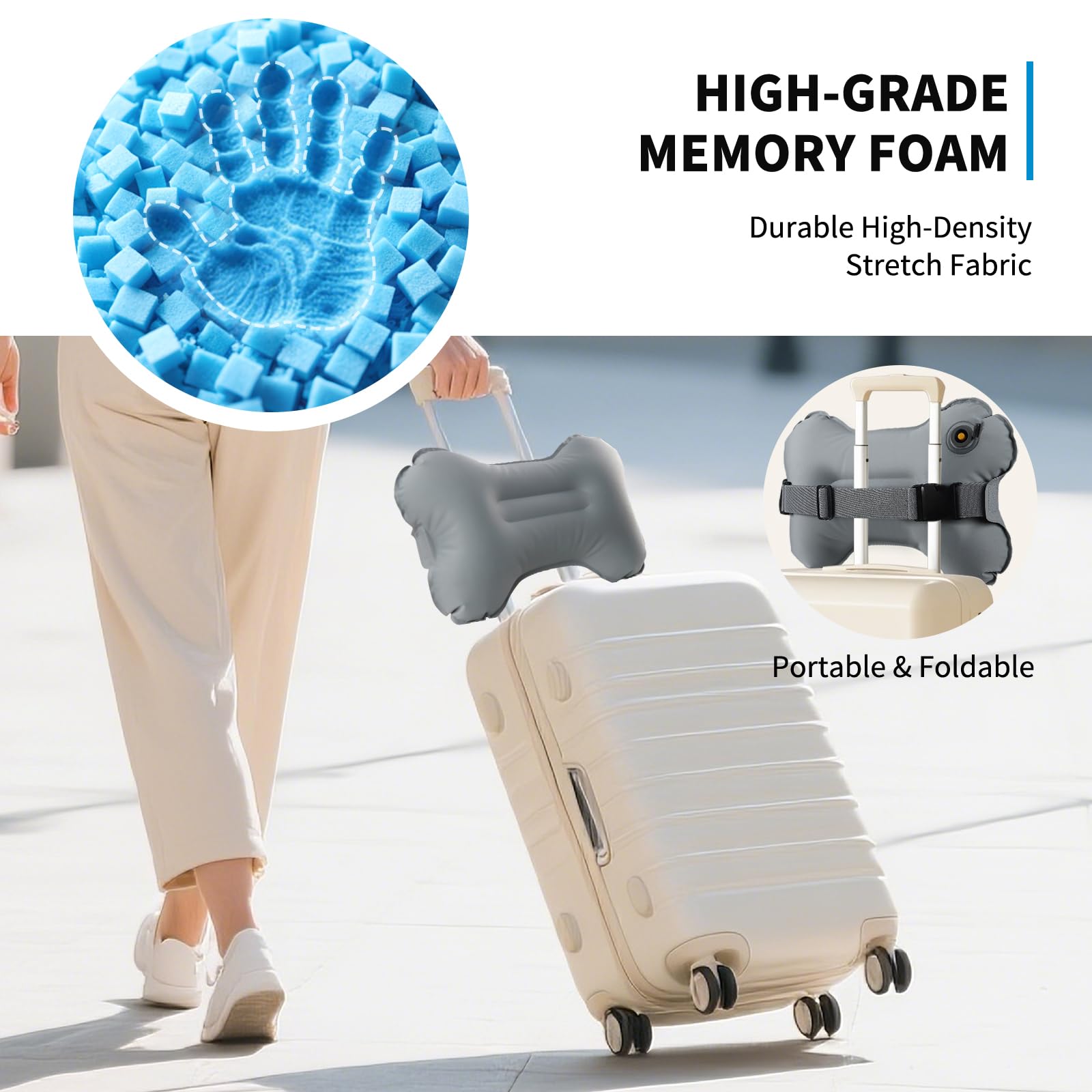 Mixtrend Almohada inflable de apoyo lumbar para viajes, almohada de apoyo de espalda autoinflable portátil para coche, oficina y avión
