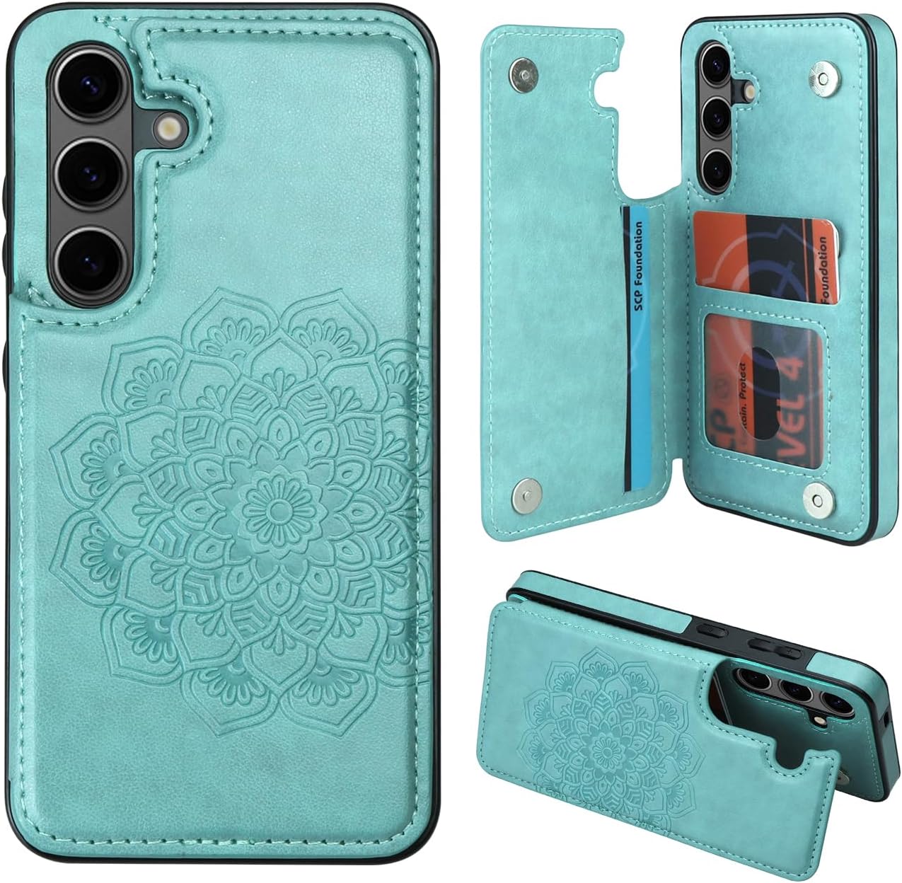 MMHUO for Samsung Galaxy S22 Case with Card Holder,Flower Magnetic Buttons Protective Wallet Cover for Women for Samsung Galaxy S22 5G (2022),Rose Gold
