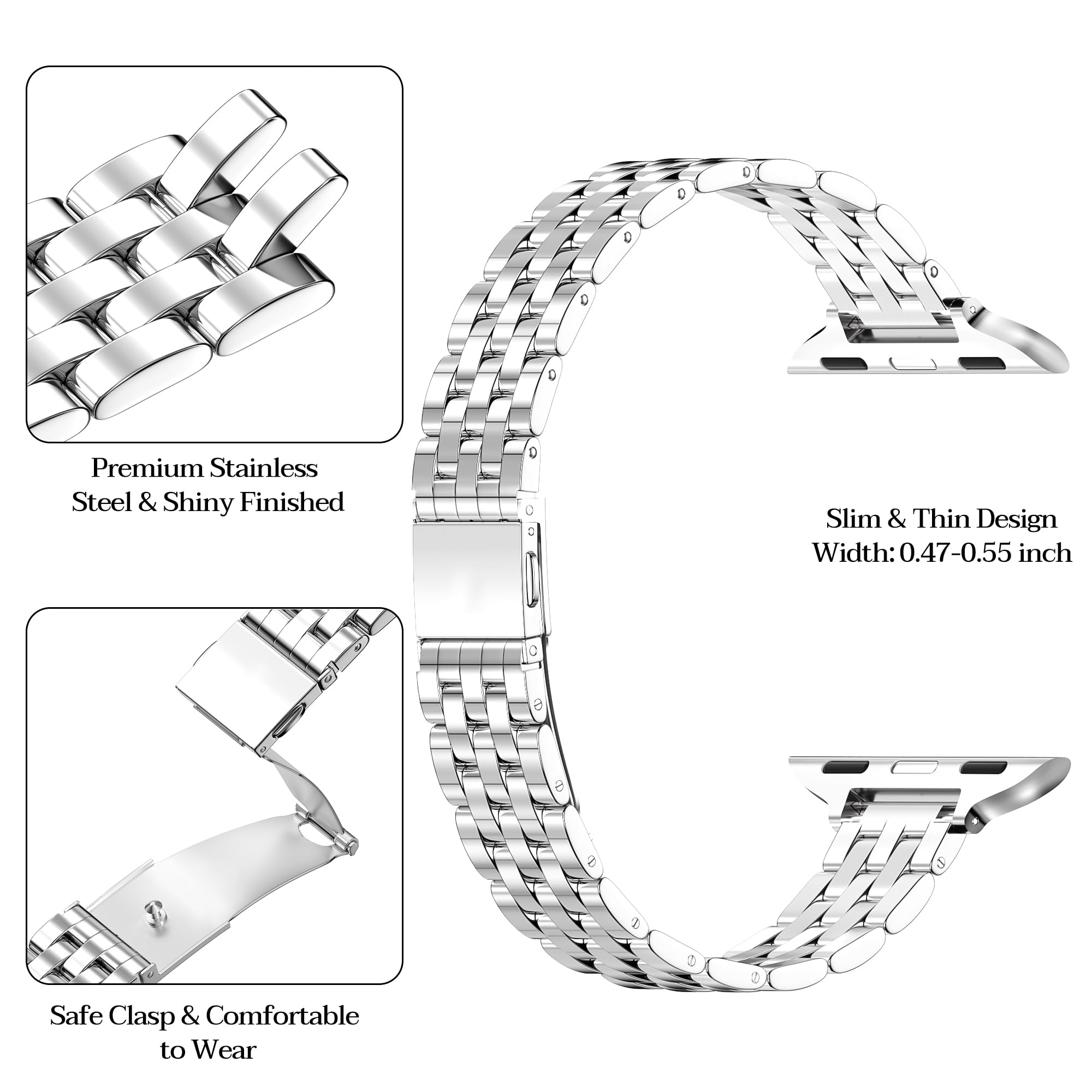 TISIMO Thin Metal Band Compatible with Apple Watch Bands for Women 40mm 41mm 38mm,Slim Dressy Stainless Steel Strap for iWatch Bands SE SE2 Series 9 8 7 6 5 4 3 2 1,Silver