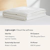 Vista 5 de Brooklinen Lightweight Down Comforter, Down Cluster Fill Duvet Insert - 100% Cotton Sateen Shell, FullQueen Size Best Comforter for Summer