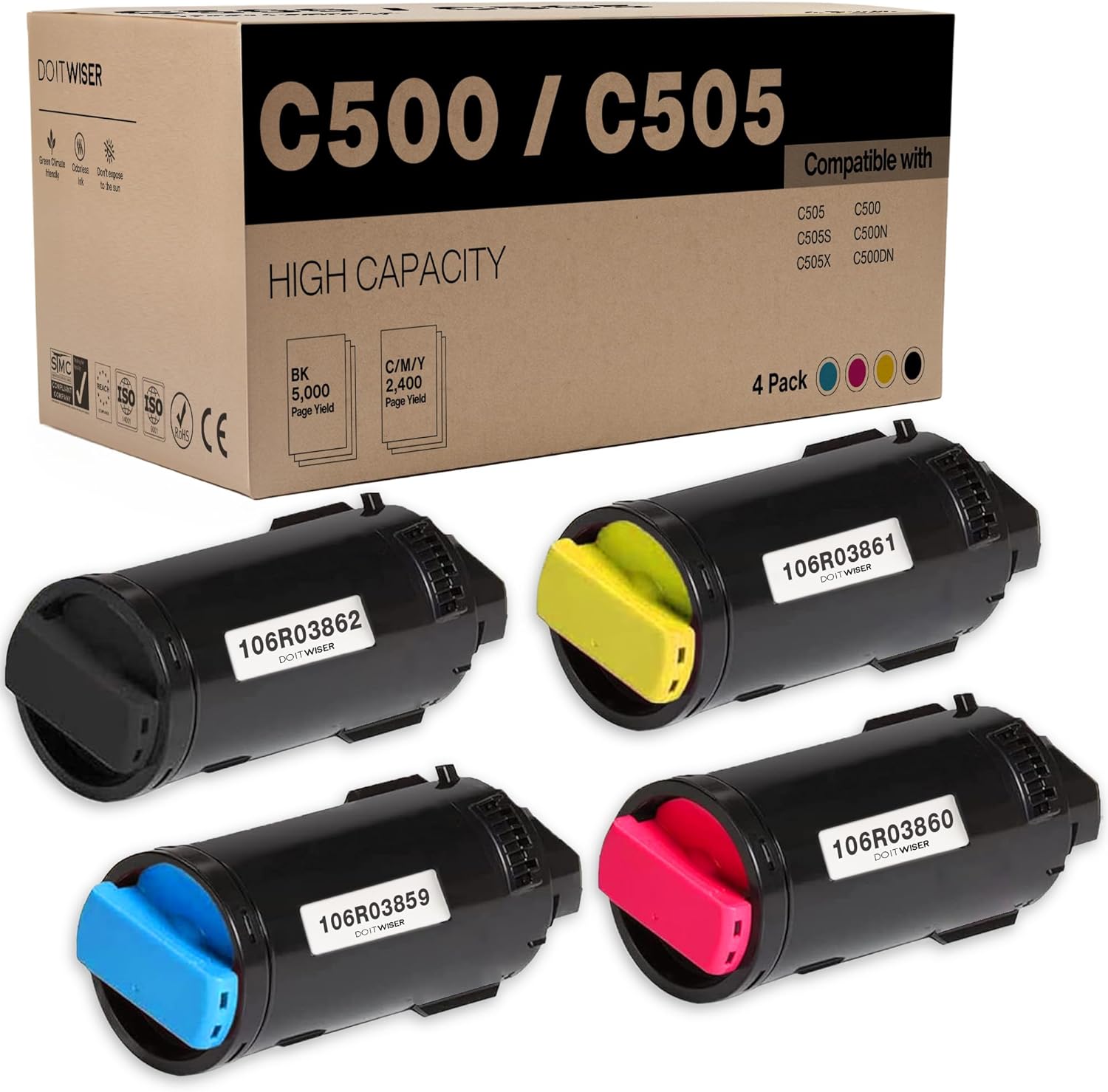 4 Pack Versalink C500 / C505 Toner Cartridge Replacement for Xerox Versalink C500 C505 C500N C505N C500DN C505DN Printer, 106R03859 106R03860 106R03861 106R03862 Do it Wiser