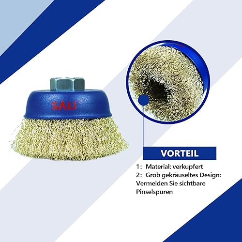 Miniatura 3 de SALI - Juego de 2 cepillos de taza de alambre, cepillo de taza crimpado grueso de 4 pulgadas para amoladoras, con eje de 5/8 pulgadas para limpieza