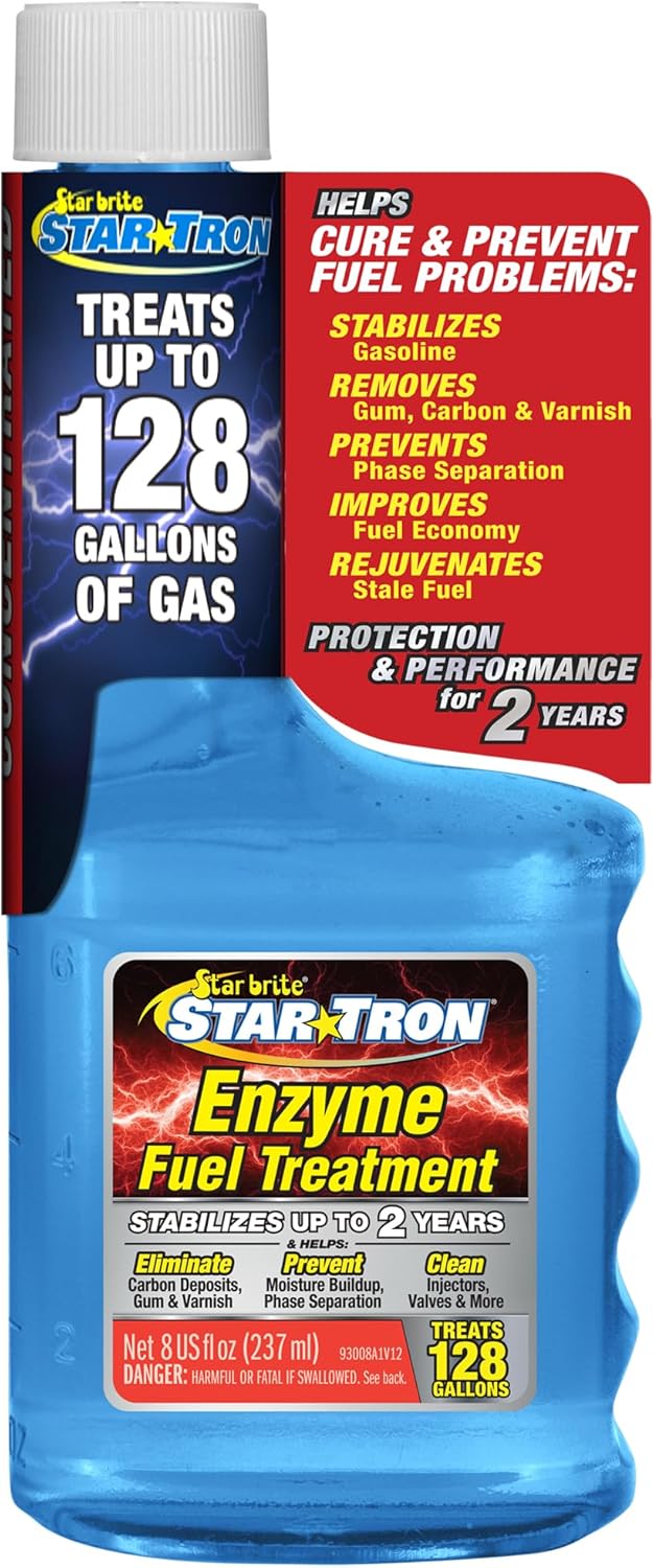Star Brite Star Tron Enzyme Fuel Treatment Concentrated 8oz - Treats 128 Gallons, Gasoline Stabilizer for Boats, Cars, Small Engines
