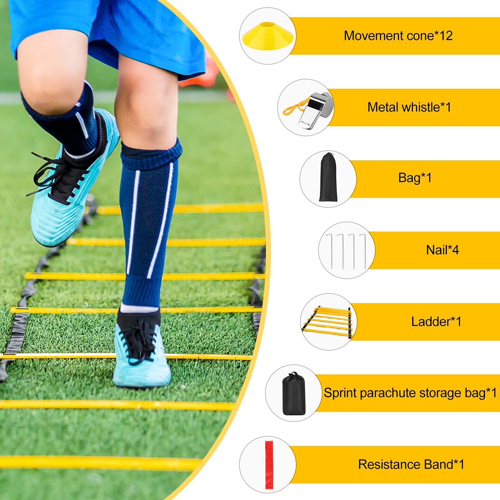 Set di Allenamento per velocità e agilità, 6M Scala Agilità Scaletta Set, Kit di allenamento per l'agilità della velocità per Allenamento Fitness Training, Calcio, Pallacanestro