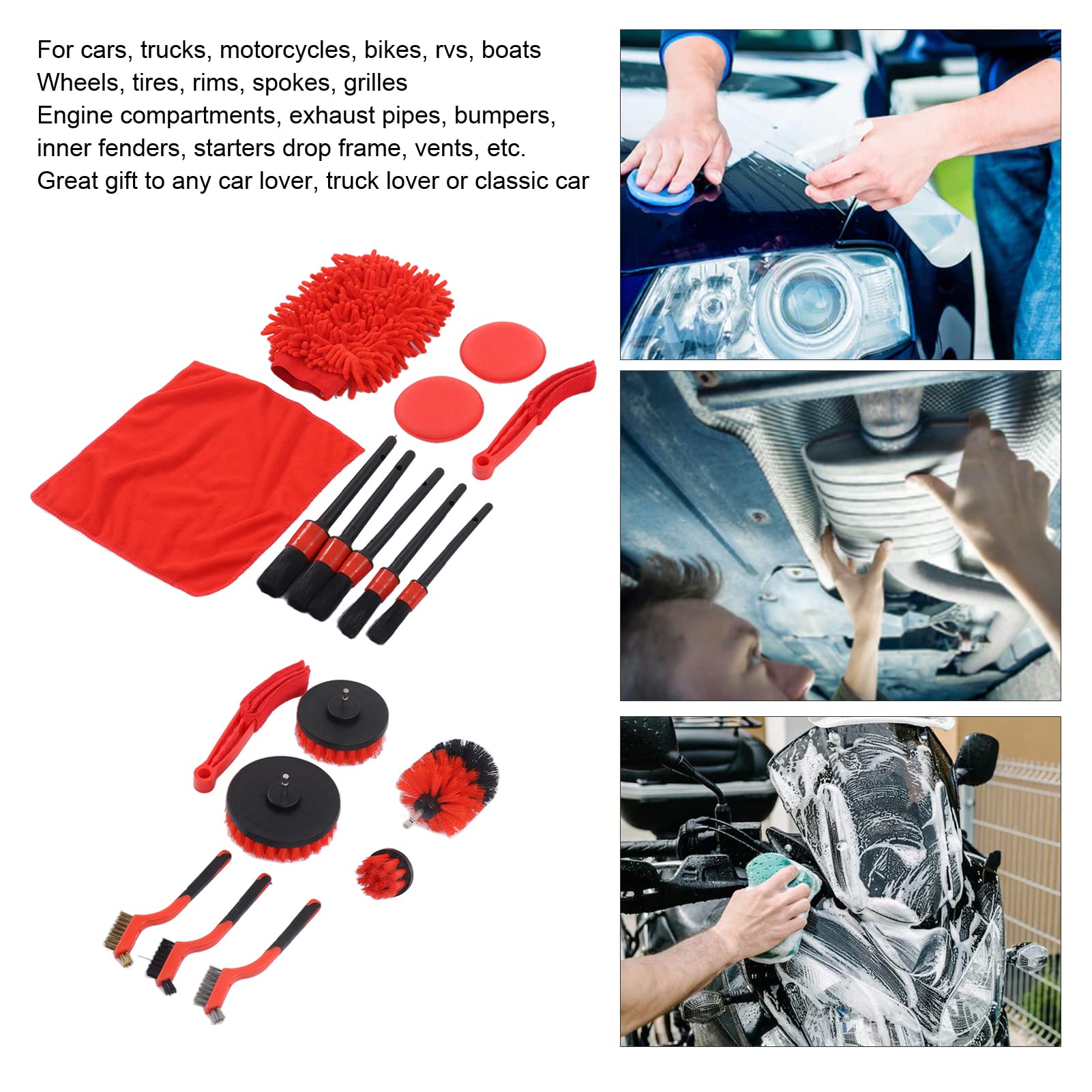 Auto Detailing Bürste, Tragbares Auto Detailing Bohrbürsten Set, Auto Reinigungswerkzeuge mit Detailing Bürste, für Räder, Armaturenbrett, Innen und Außenlüftungsöffnungen