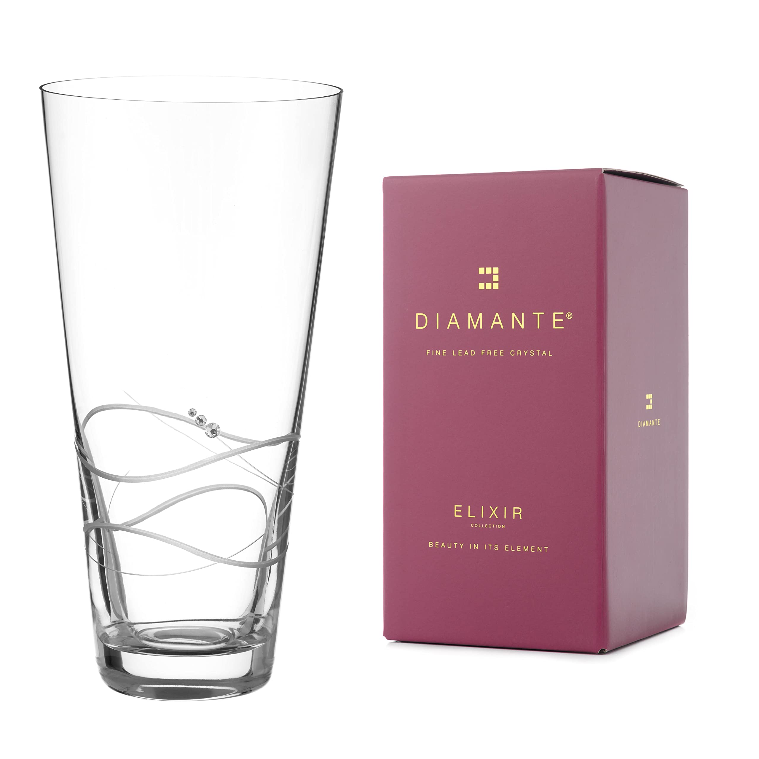 Diamante Transparent Soho Hand Cut Crystal Glass Conical Vase With Crystals 25Cm In Gift Box