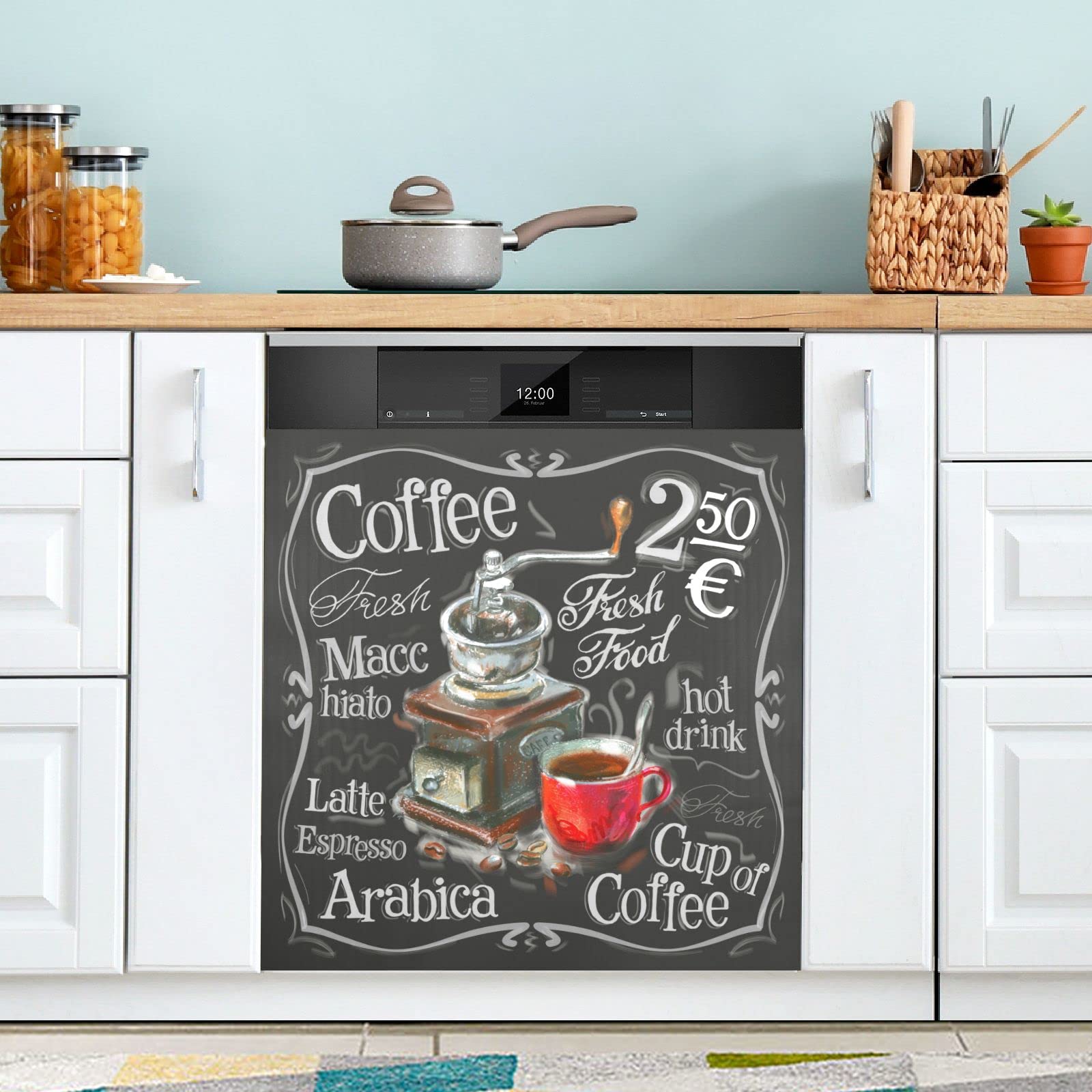 Naanle Geschirrspüler-Magnetabdeckung, Vintage-Kaffee-Vorderseite, Geschirrspüler-Abdeckung, magnetisch, für Zuhause, Schrank, Aufkleber, Kühlschrank, dekorativ, 58,4 x 66 cm