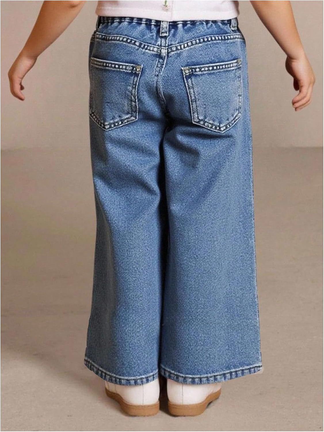 MakeMeChic Girl's Glitter Rhinestone Wide Leg Jeans Zip Fly Baggy Fall Y2K Denim Pants - Image 3