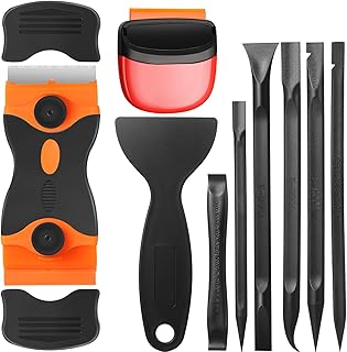 Tallew 9 Pcs Plastic Scraper Tool Sticker Plastic Razor Blade Scraper Plastic Pick Plastic Non Scratch Tool Putty Knife for Window Floor Label Removal Paint Cleaning(Black)