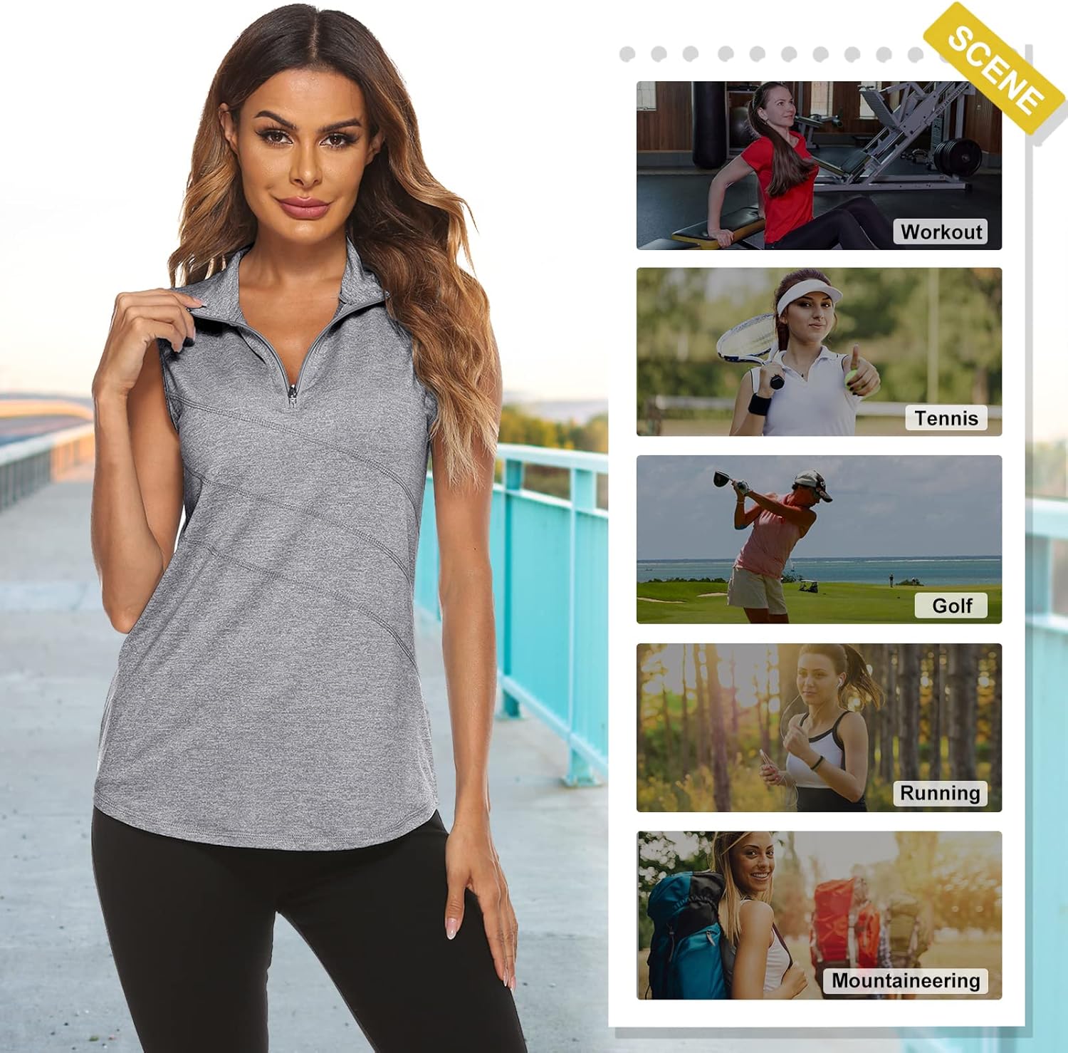 Koscacy Women's Sleeveless Golf Tennis Polo Shirts Zip Up Dry Fit Workout Tank Tops Athletic Shirt - Image 4