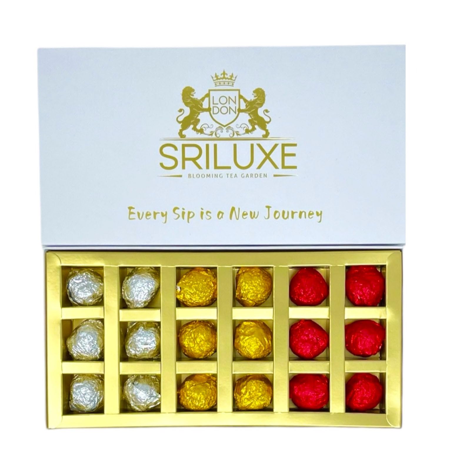 SRILUXE18 Assorted Luxury Premium Blooming Tea | Wonderfully Wrapped in Silver, Gold and Red | perfect for gifting or self-indulgence (18 Assorted Blooming Tea)